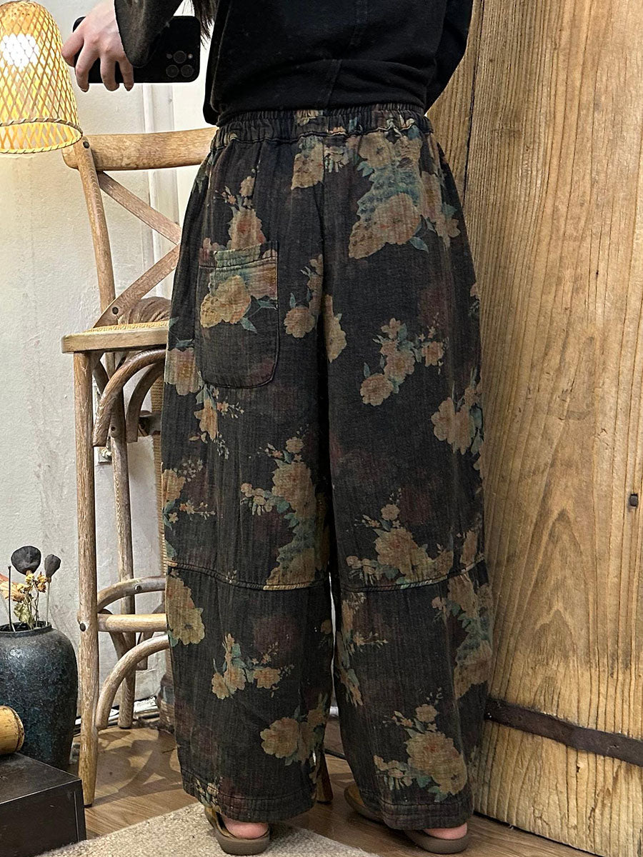Autumn Retro Flower Cotton Harem Pants Av1055