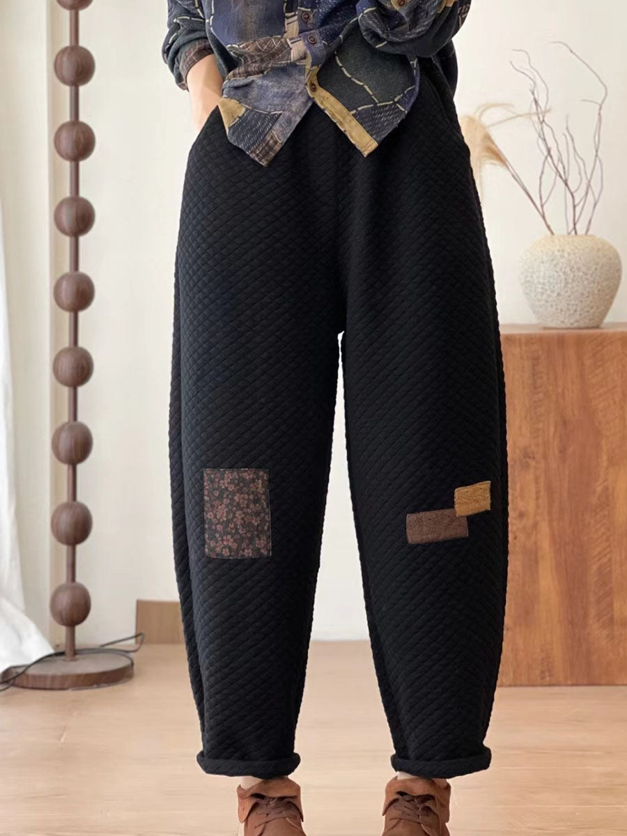 Autumn Retro Lattice Patch Thick Cotton Pants Ba1007