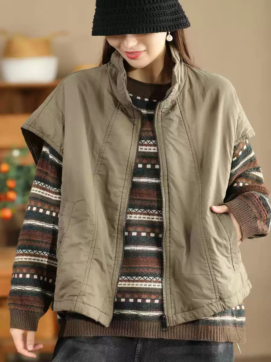 Retro Stand Collar Cotton Vest Coat Wg019