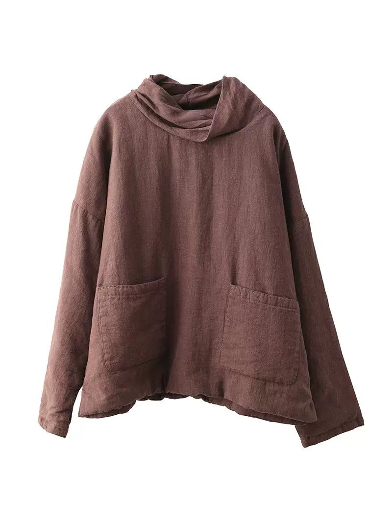 Autumn Turtleneck Linen Padded Coat Wg012
