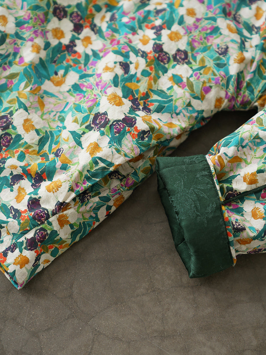 Autumn Flower O-neck Cotton Padded Coat Wu007
