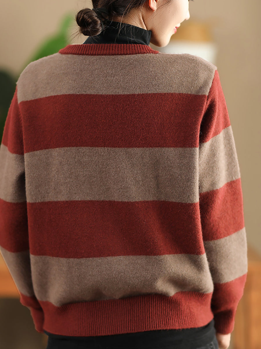 Autumn Stripe O-neck Knit Sweater Qn009