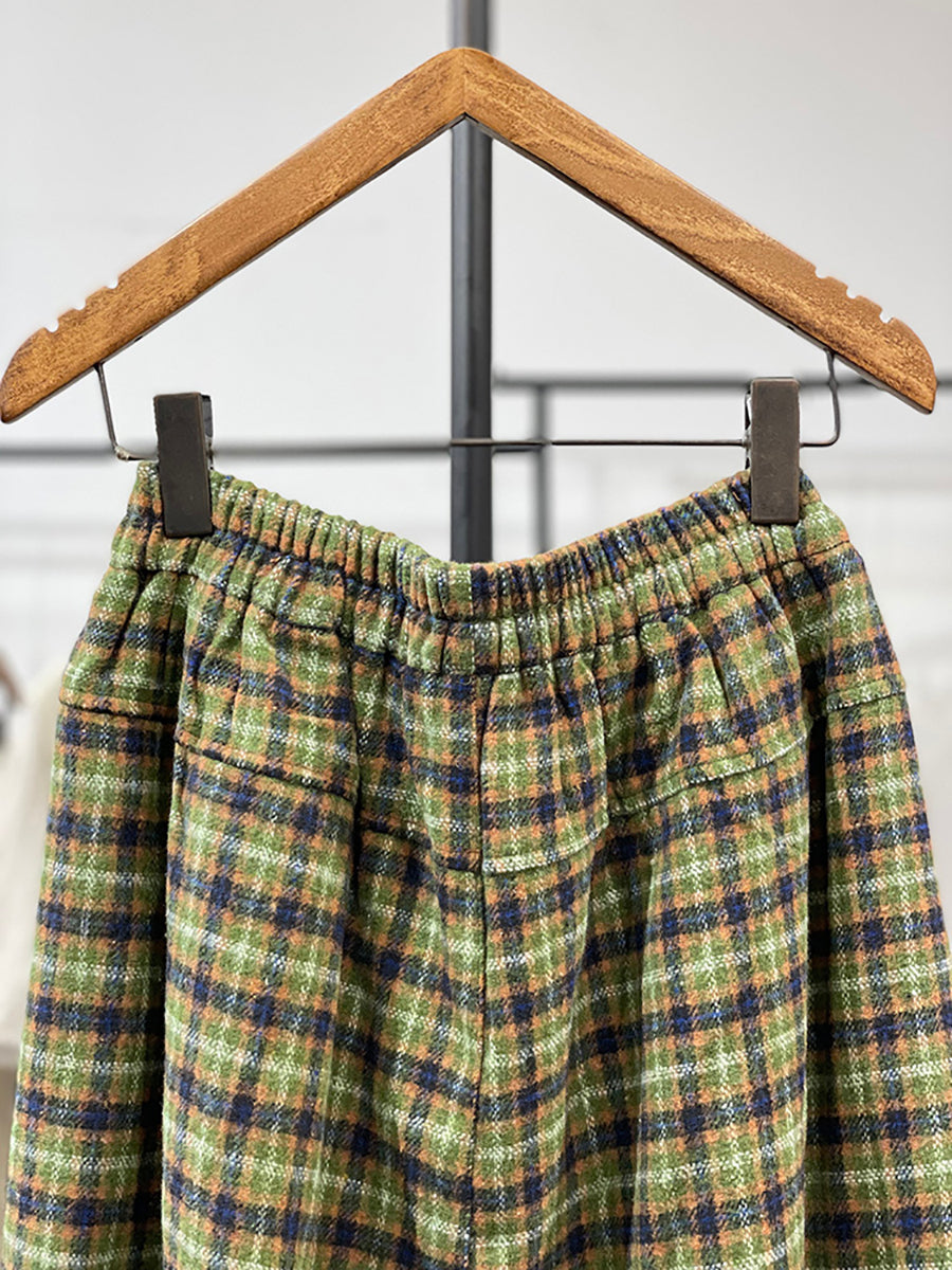 Winter Retro Plaid Cotton Wide-leg Pants Qm024