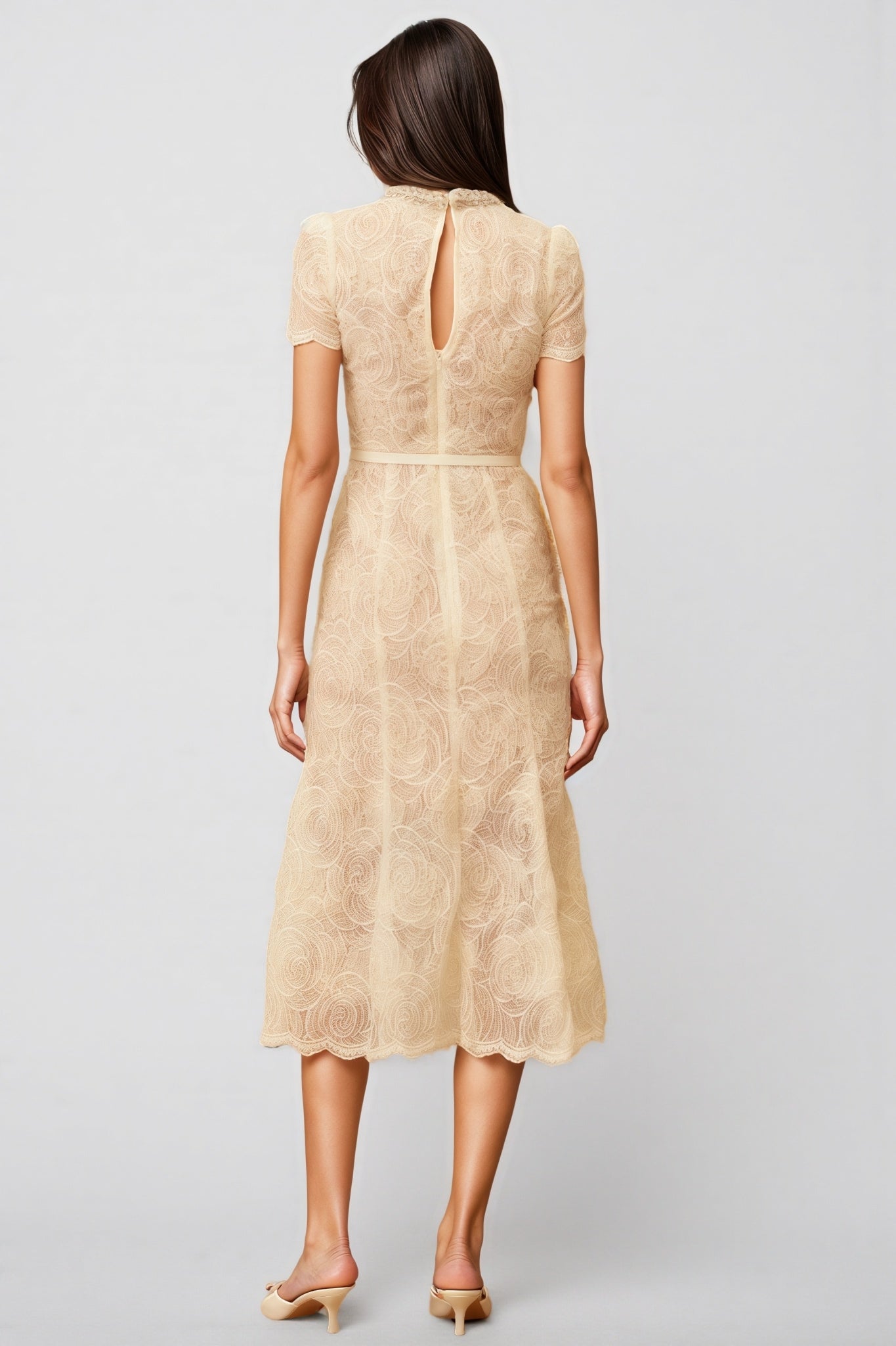 Aurore White Embellished Lace Midi Dress