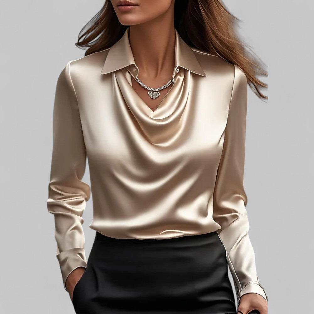 Rose | ’s Draped Neck Long Sleeve Satin Blouses