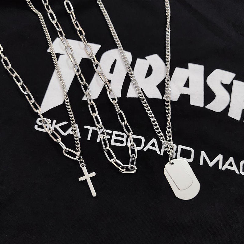 Minimalist Hip-hop Punk Cross Sweater Chain Necklace Set