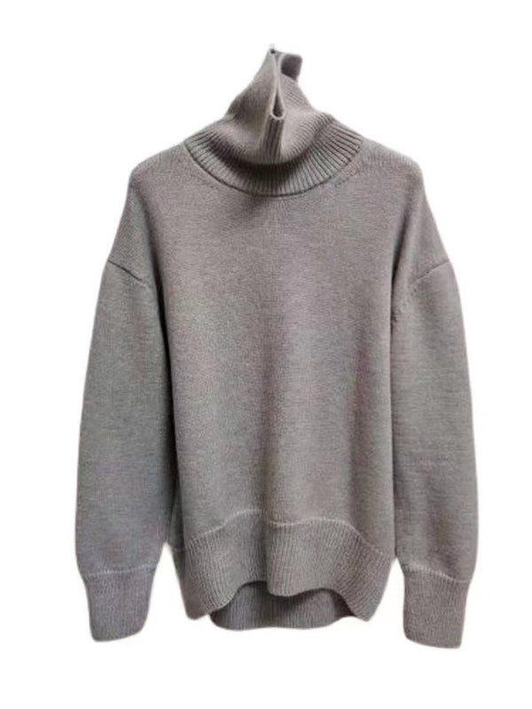 Grey High-neck Long Sleeve Sweater Qx016