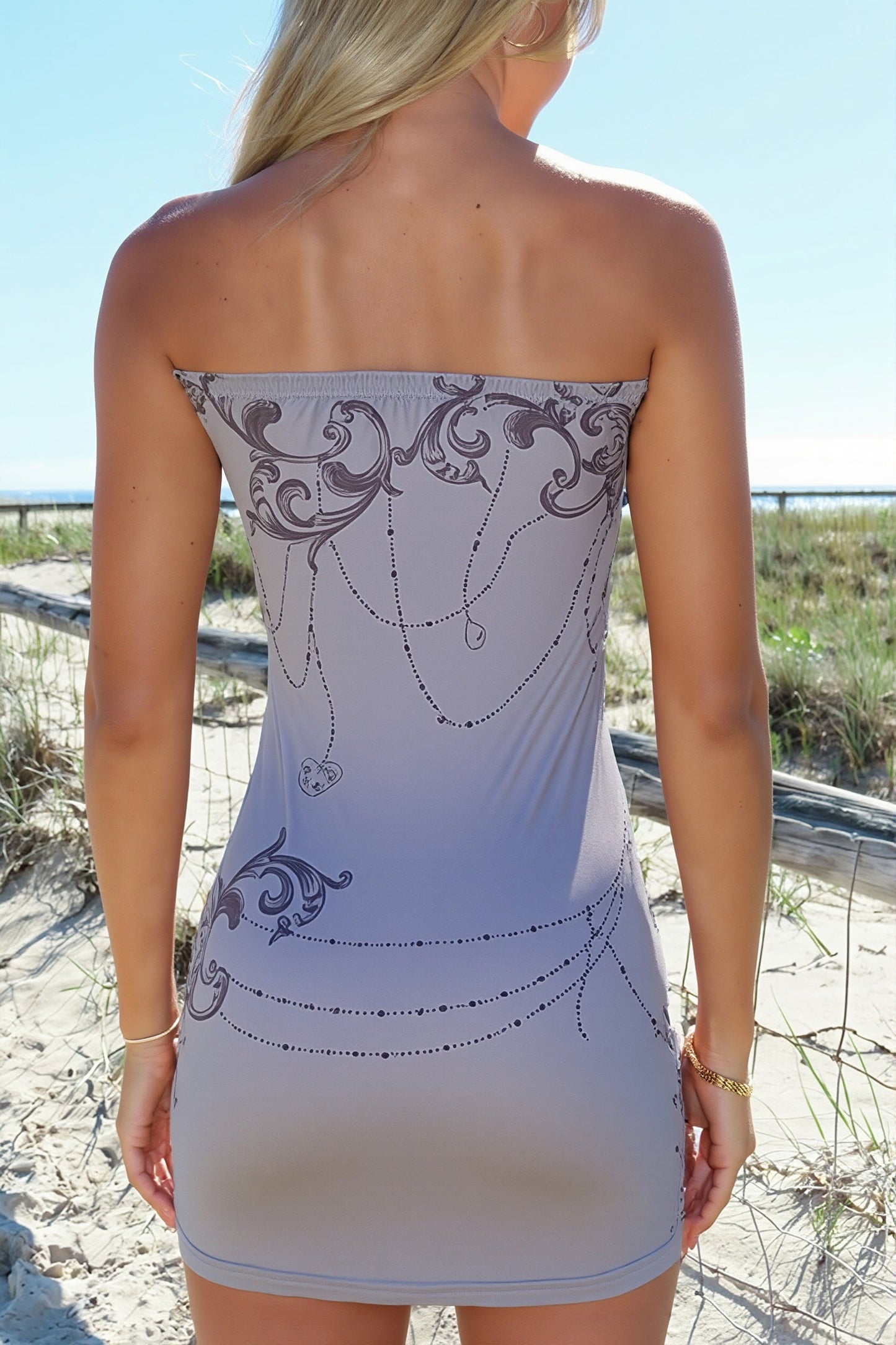 Strapless Grommet Trim Sleeveless Pencil Mini Dress