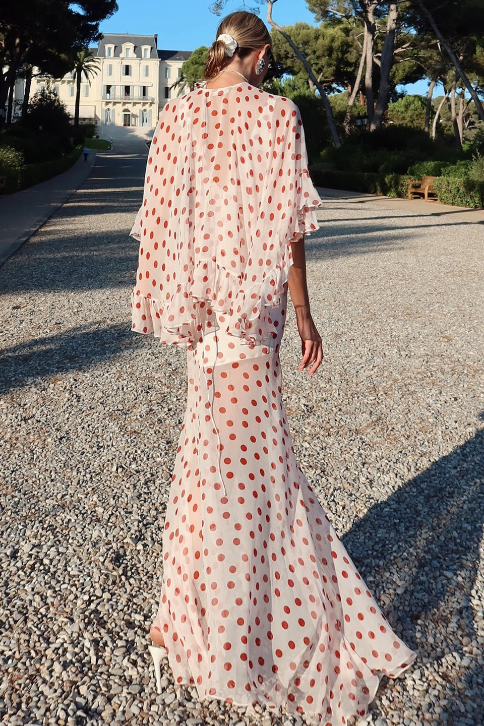Polka Dot V-neck Sheer Maxi Dress