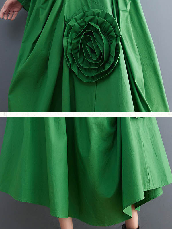 Urban Applique Pleated Long Sleeves Shirt Dress Midi Dress