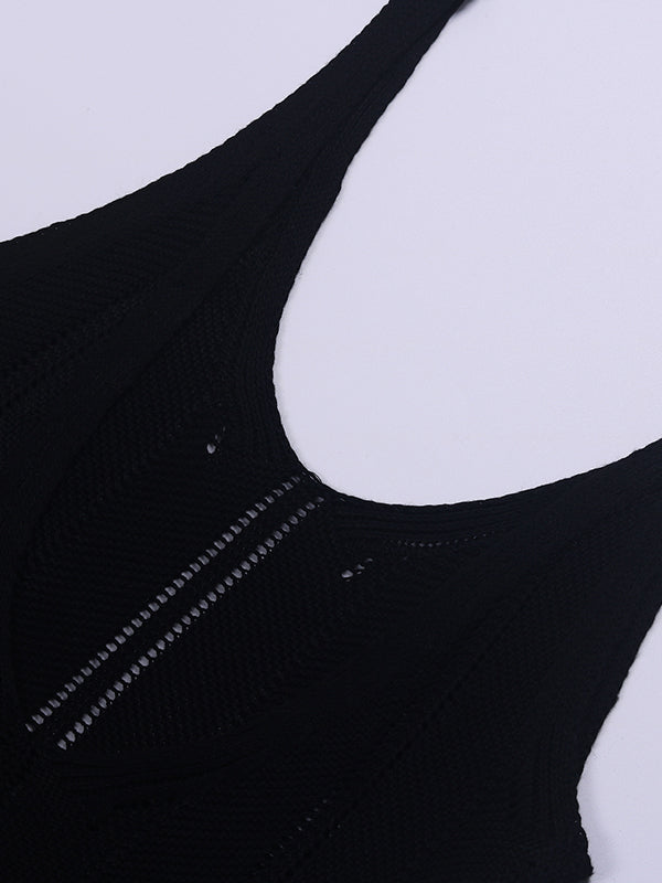 Skinny Sleeveless Backless Hollow See-through Color Split-joint Wide Straps Maxi Dresses