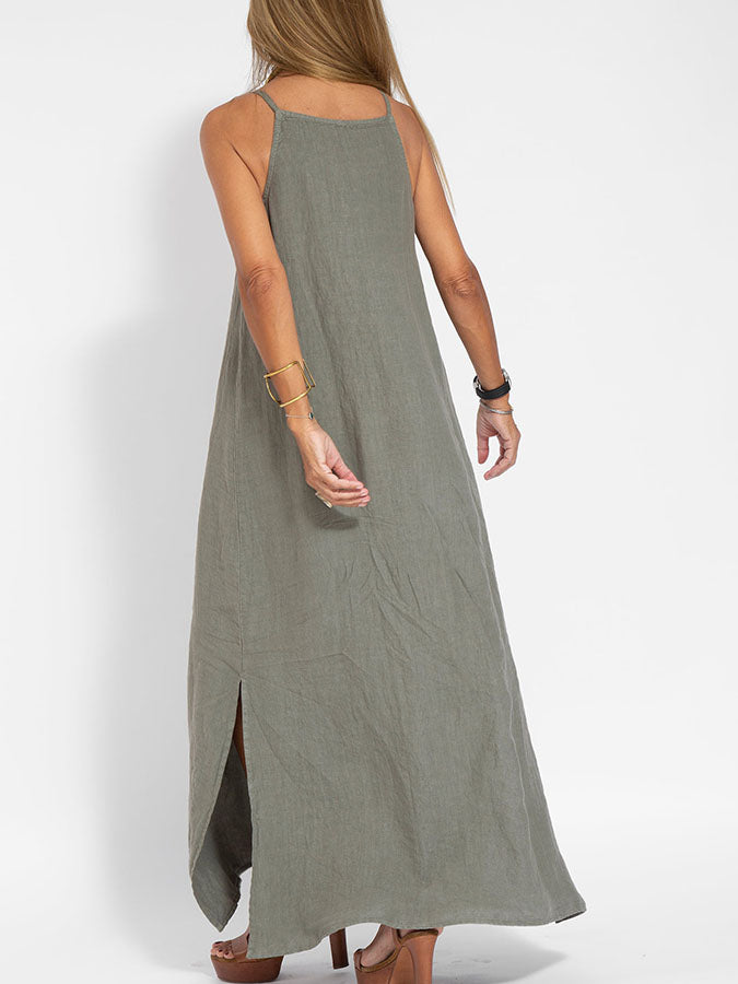 And Leisure Cotton and Linen Split Straps Maxi Dress