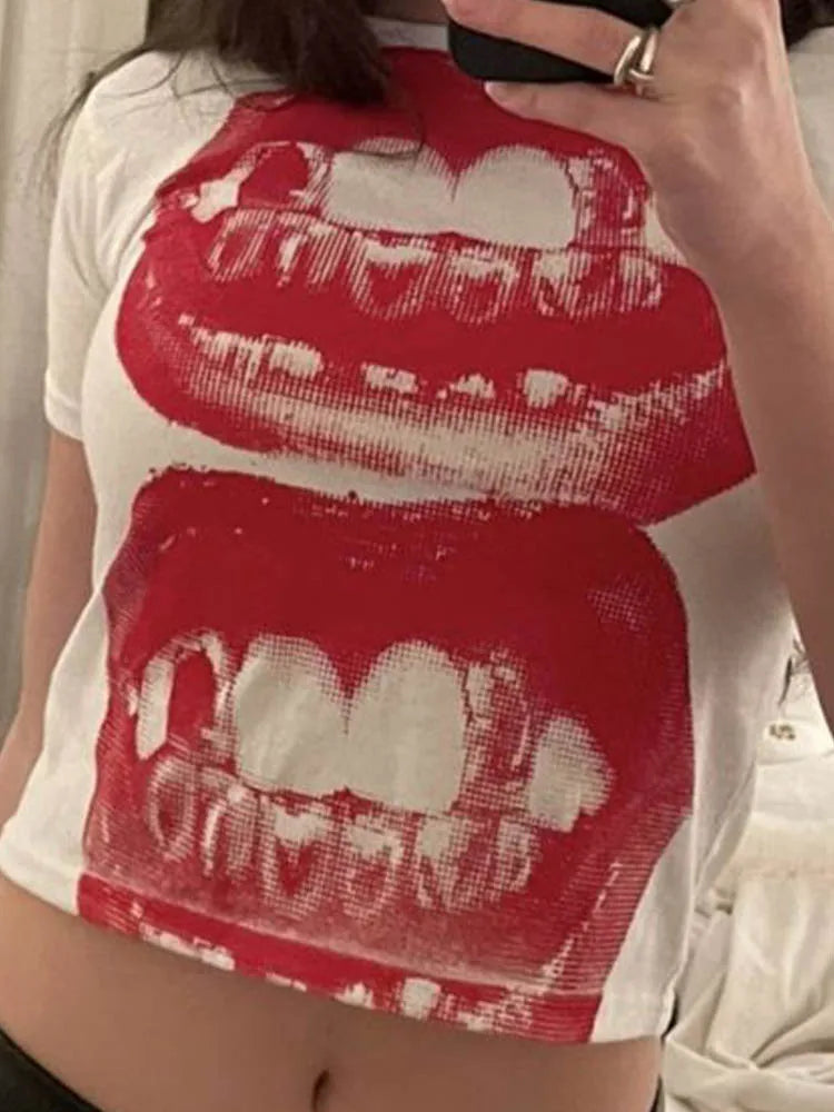 Punk Y2k Baby Short Sleeve Top Gothic Street T-shirt ’s Leisure Basic T-shirt ’s Summer Top E ’ Gothic Emo
