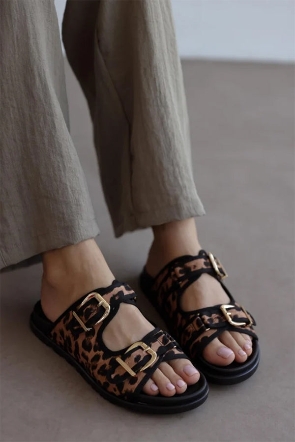 Leopard Print Double Button Slippers