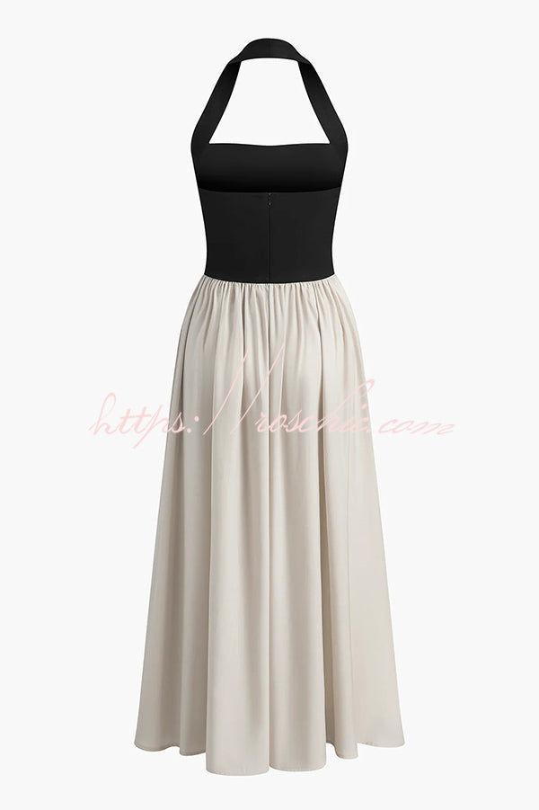 Contrast Color Stitching Sleeveless Backless Slim Maxi Dress