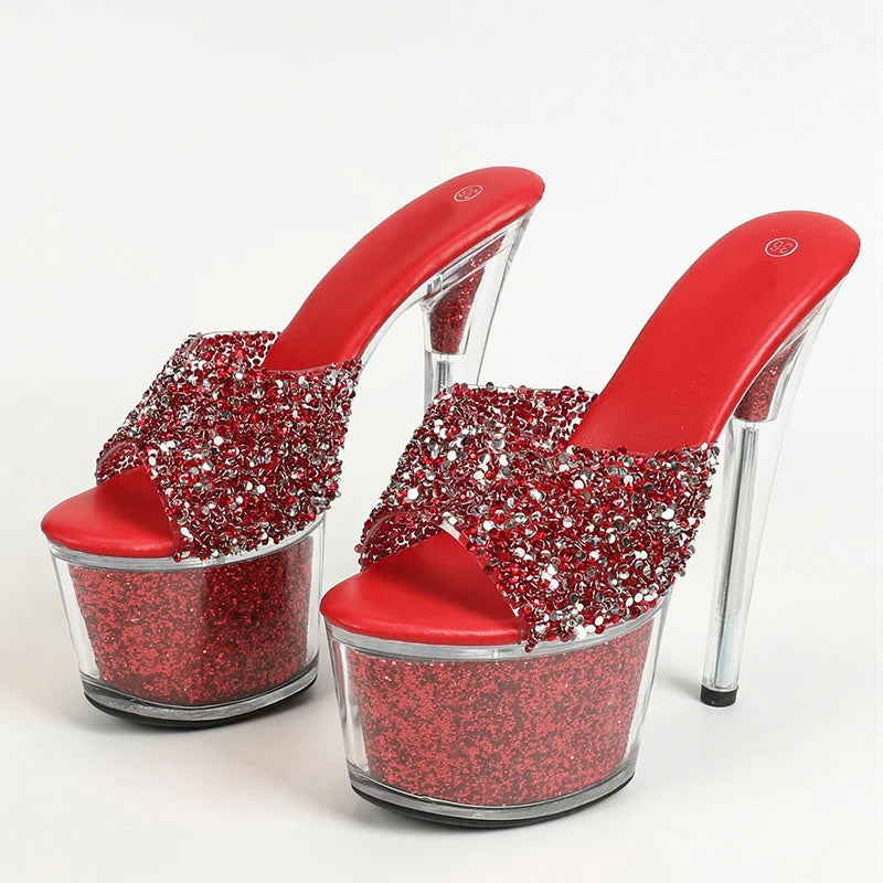 Liyke Size 34-43 20cm Shoes Platform Slippers Sequined Transparent Sandals