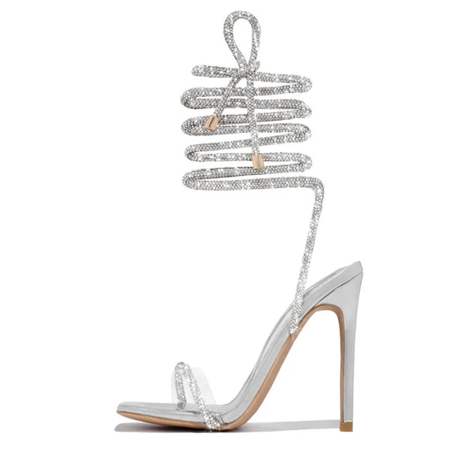 Liyke Gold Crystal Ankle Cross Strap Sandals – ’s Summer Party Wedding Banquet Shoes
