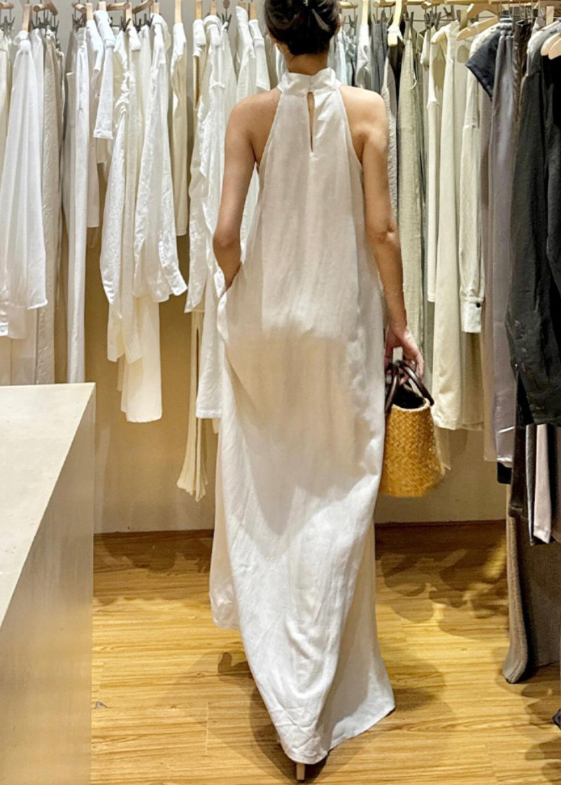 New White Cold Shoulder Cotton Maxi Dresses Sleeveless Ee011