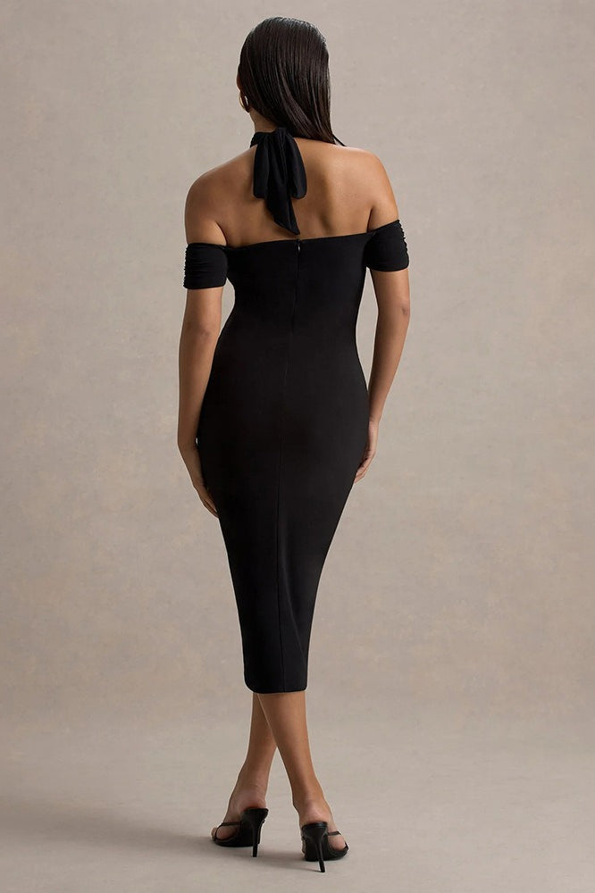 Backless Halter Bodycon Midi Dress