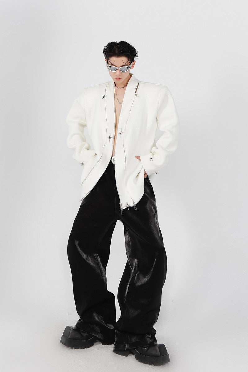 Argue Culture Oversized Zippered Jacket - Cotton Distressed Coat