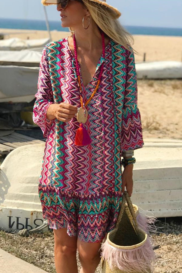 Hailee Colorful Water Ripple Print Beach Mini Dress