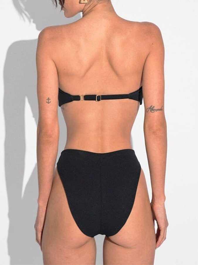 Black Laser-cut Maxi Dress Cover-up and Black Bikini