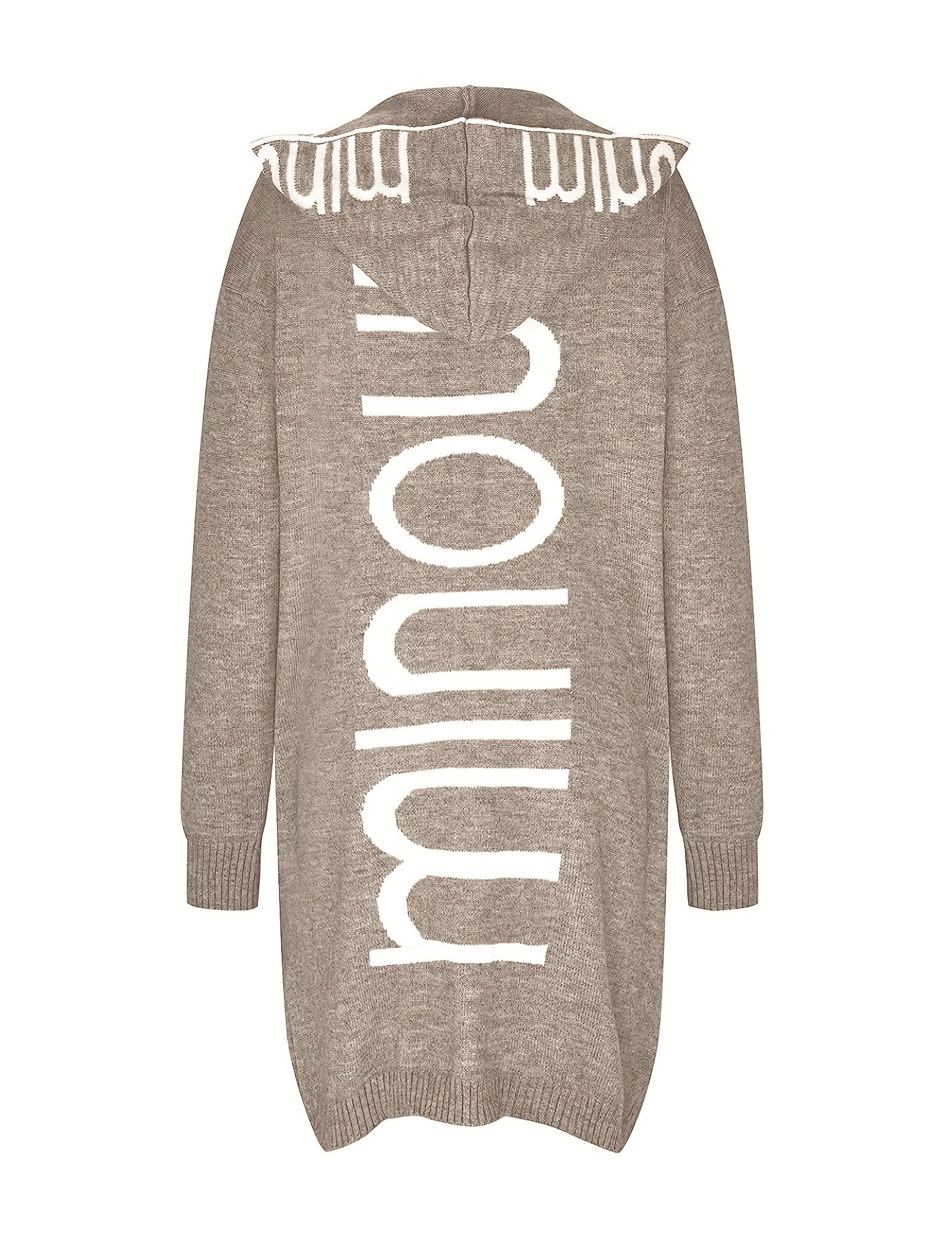 Letter Print Waterfall Collar Knit Cardigan Et8214