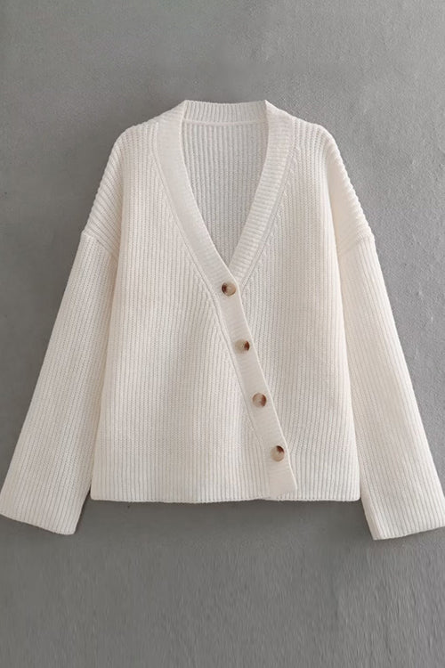 V Neck Button Up Loose Sweater