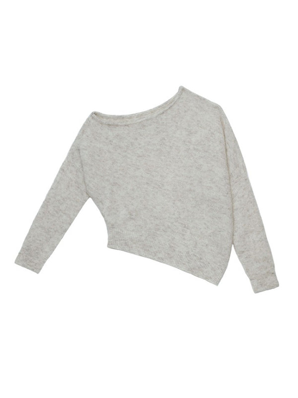 White Off-the-shoulder Long Sleeves Asymmetric Hem Sweater Qx007