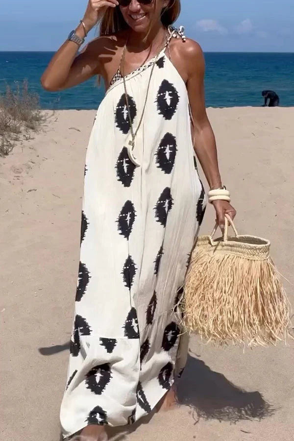 Plenty of Sunshine Print One Shoulder Loose Maxi Dress