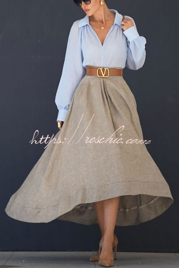 Caught a Vibe Linen Blend Back Elastic Waist Pocketed High Low Maxi Skirt