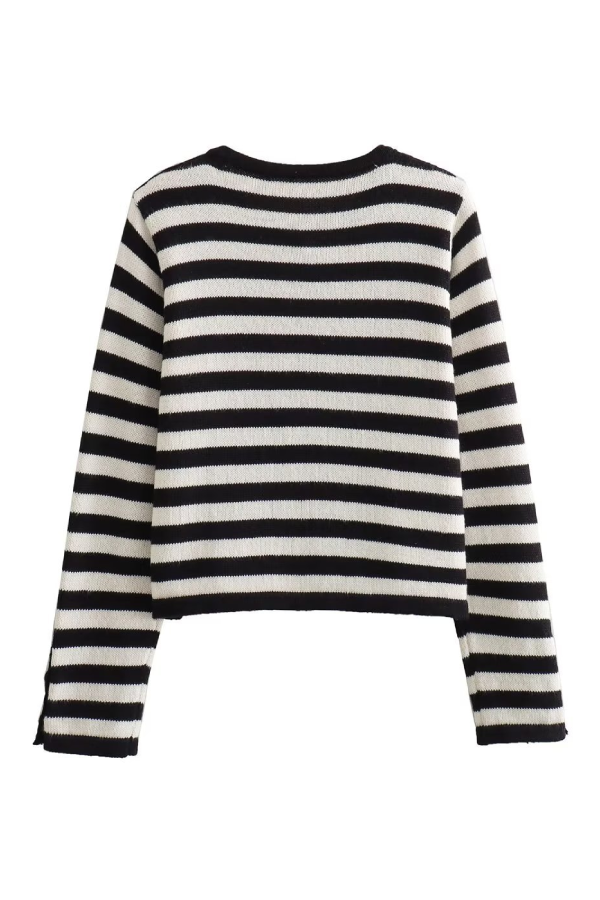 Slim Fit Striped Cardigan Cropped Top
