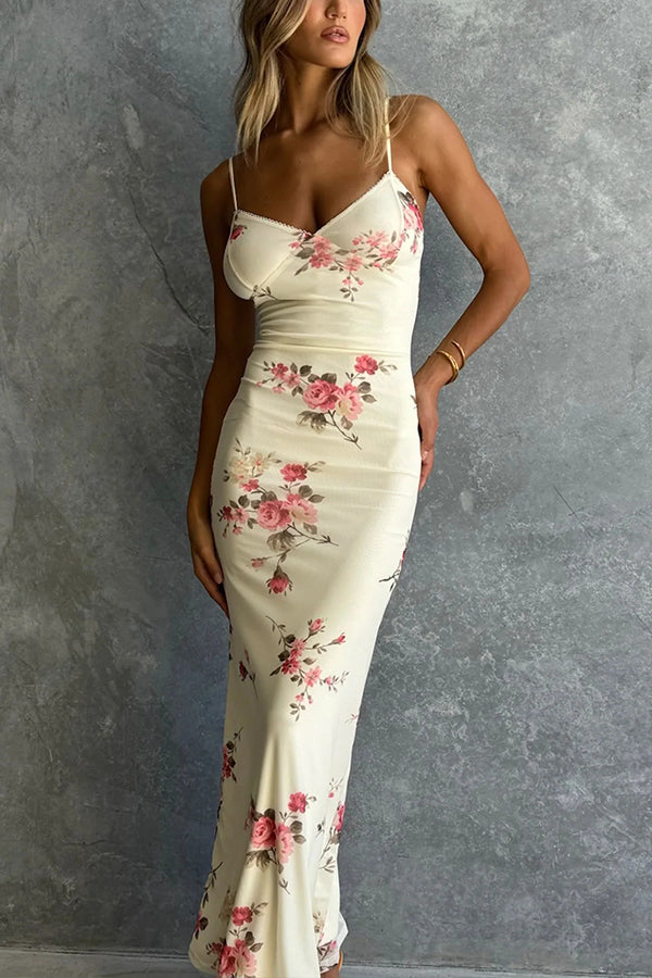 Reveling in the Unknown Print Slip Stretch Maxi Dress
