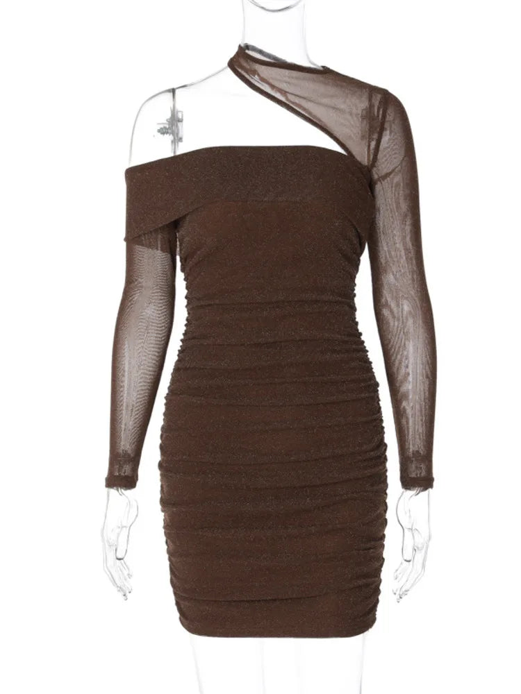 Artist Winter New Pleated Slim Wrapped Hip Dress Tight Shiny Irregular Evening Party Club Short Skirt
