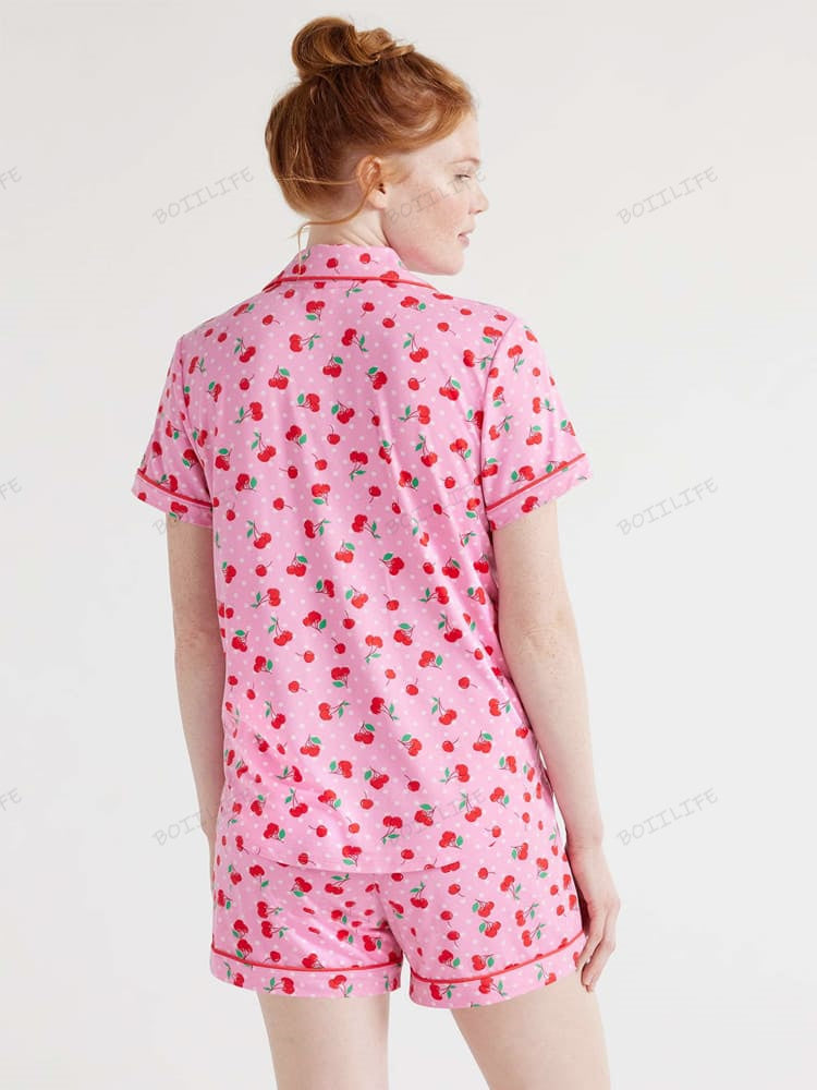 Print Loungewear Shirt & Shorts Cardigan Set