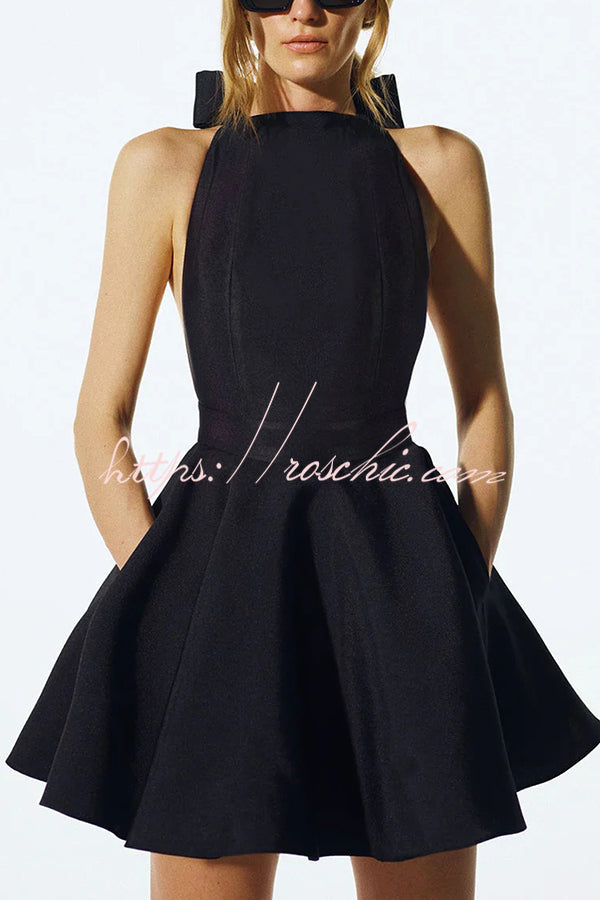 Backless Halterneck Lace-up Pocket Mini Dress