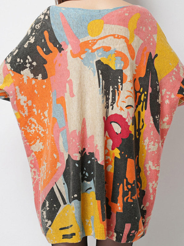 Wool Blend Contrast Color Printed Sweater