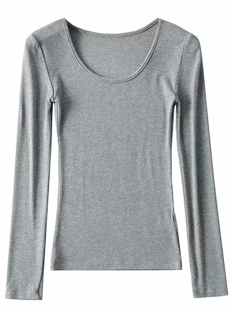 Clothing Tops Fit Elastic Cotton O-neck Full Sleeve T-shirt