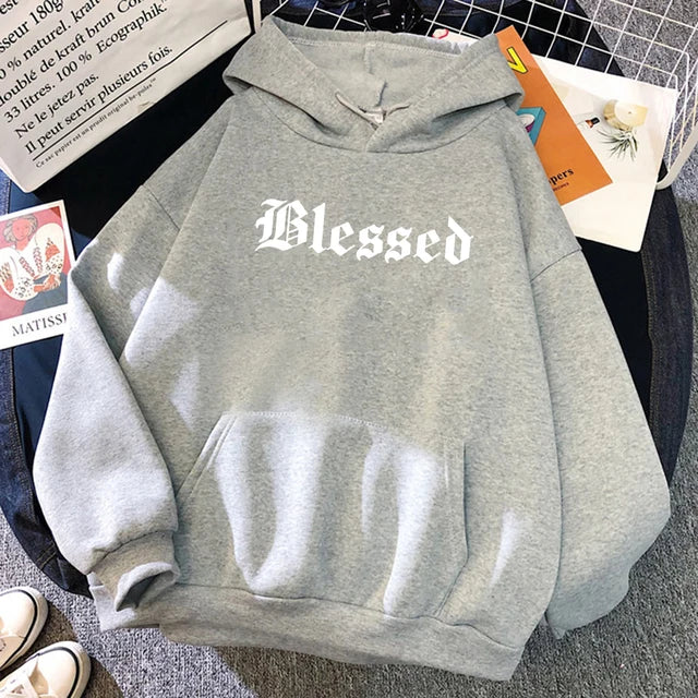 Blessed Creativity Printed Hoodies Street Style Hip Hop Hoody Autumn Loose Fleece Clothing Comfortable Pullover Sweatshirt