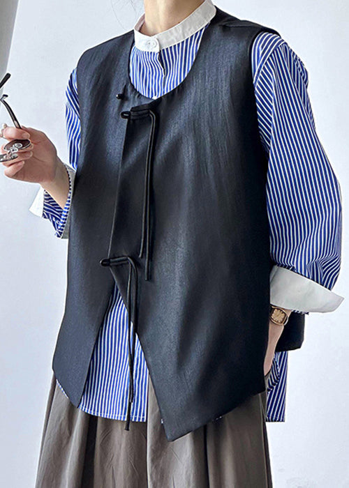 French Black Button Cotton Waistcoat Sleeveless Af1088