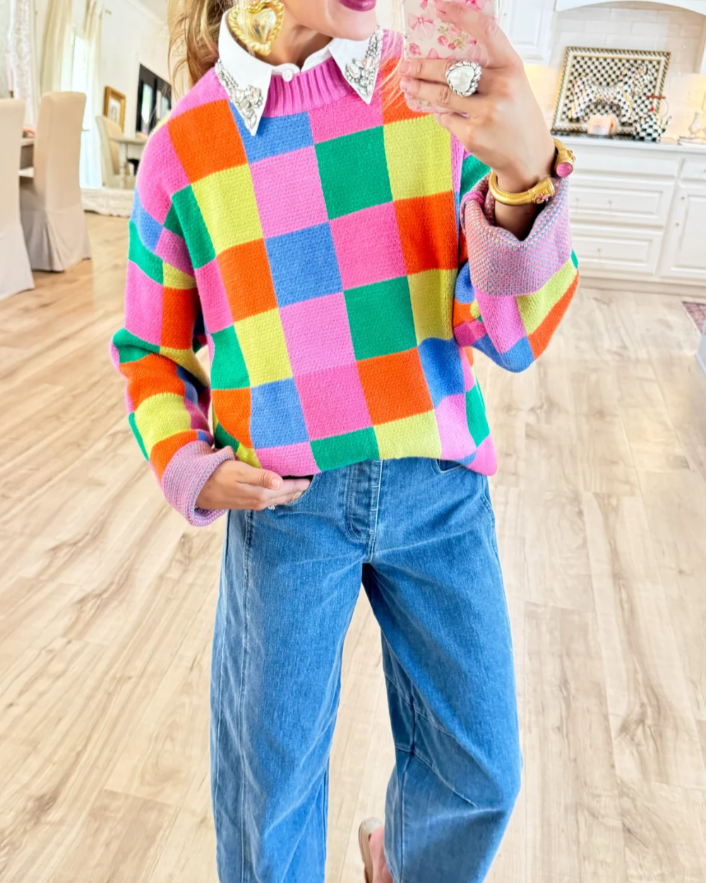 Multi Color Checkered Sweater