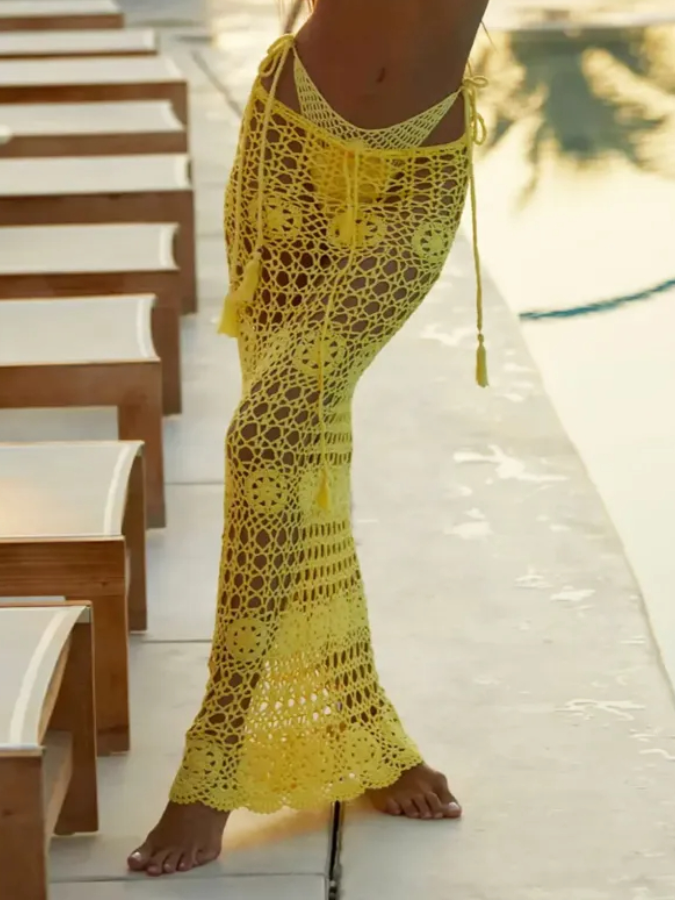 Plain Knitted Bikini and Skirt