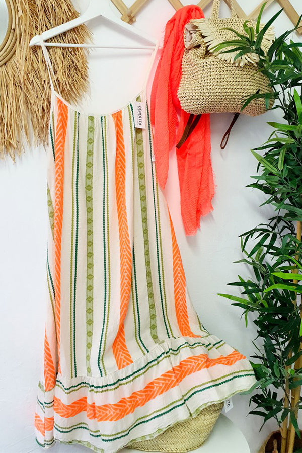Happy Sunday Linen Blend Print A-line Cami Maxi Dress