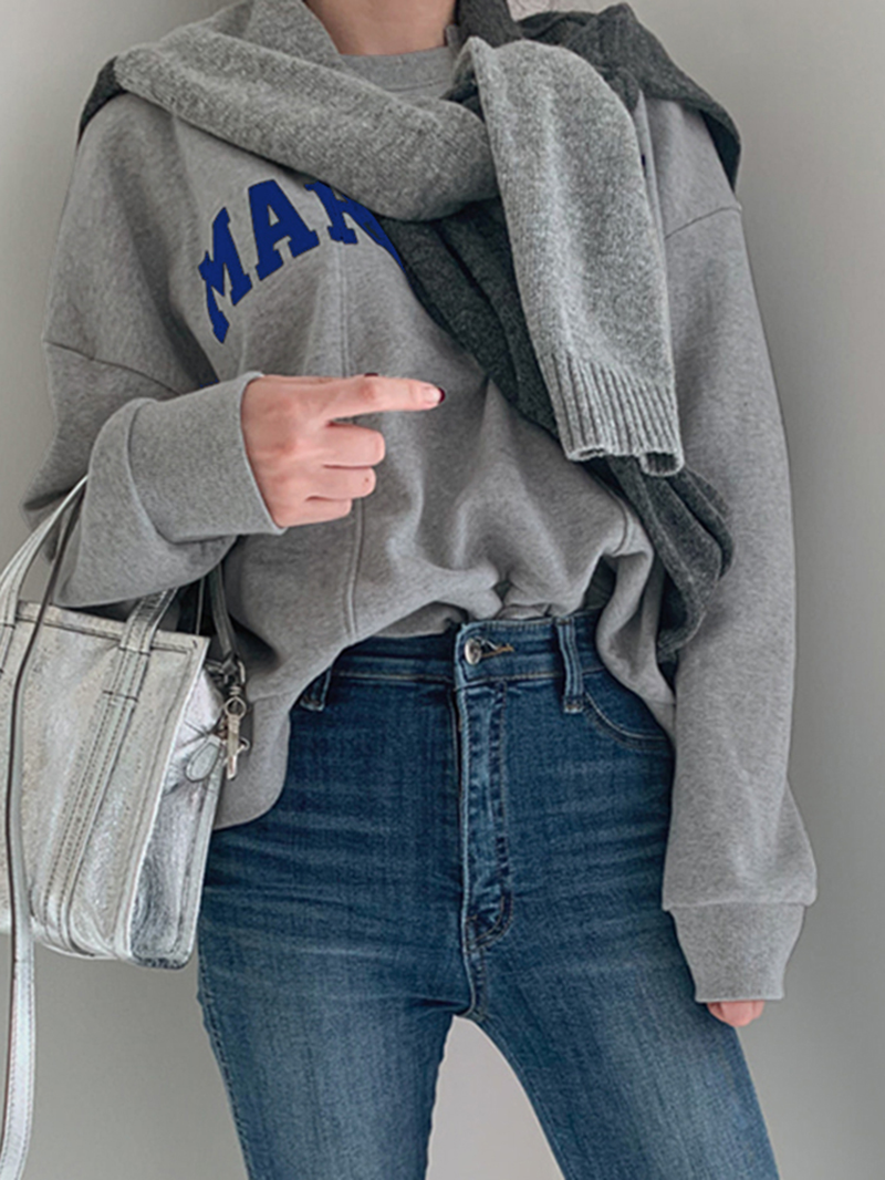 Street Loose Apricot O-neck Letter Print Long Sleeve Sweatshirt Tw003