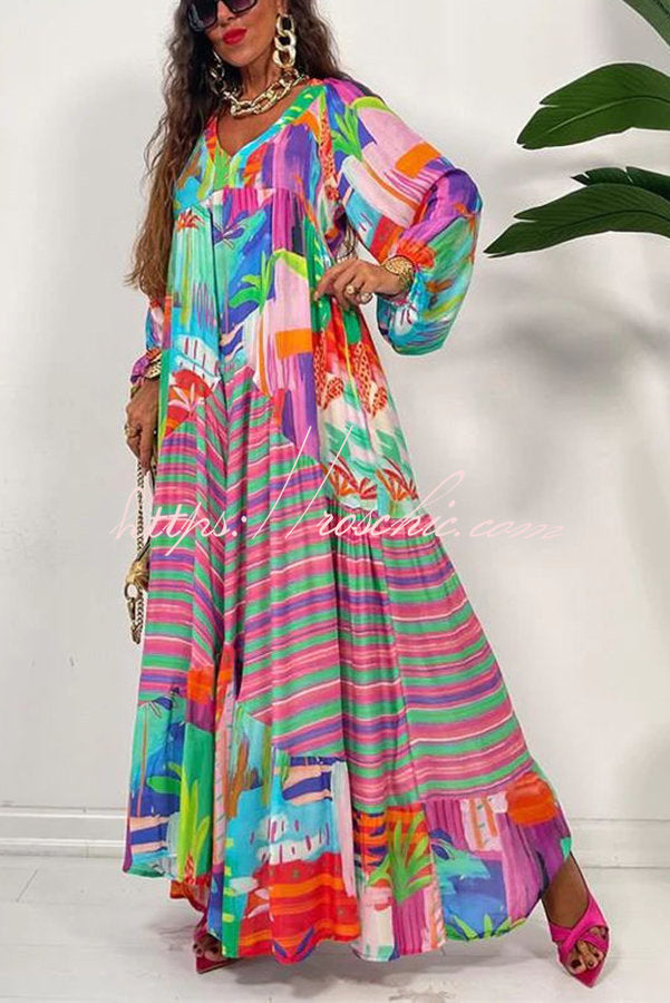Bloom With a View Colorful Geometric Swing Maxi Dress