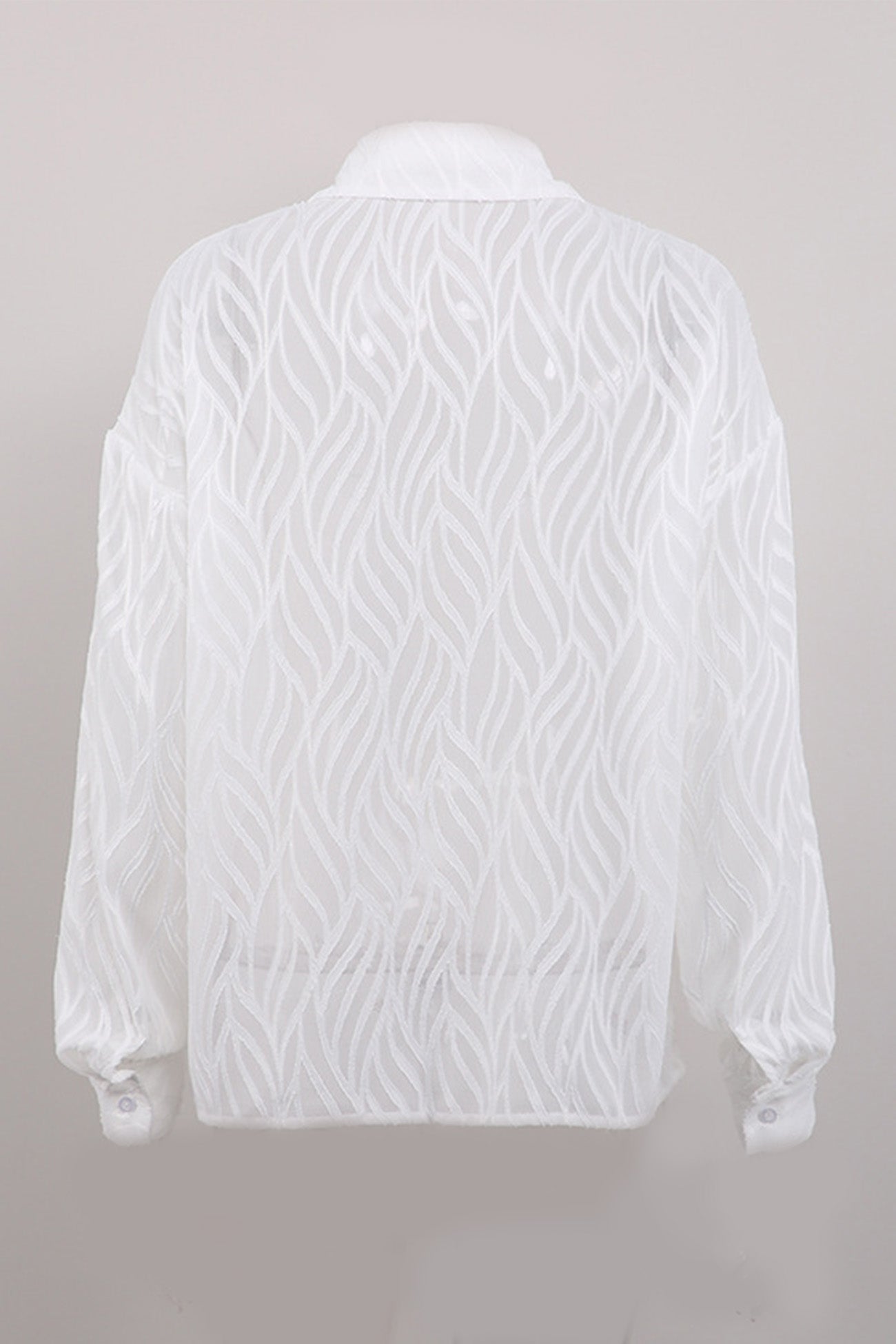 Sheer Textured Button-up Long Sleeve Blouse