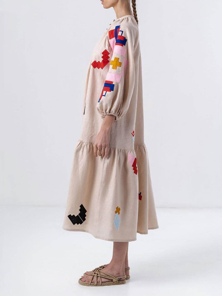 Loose Fit Printed Lantern Sleeve Dress