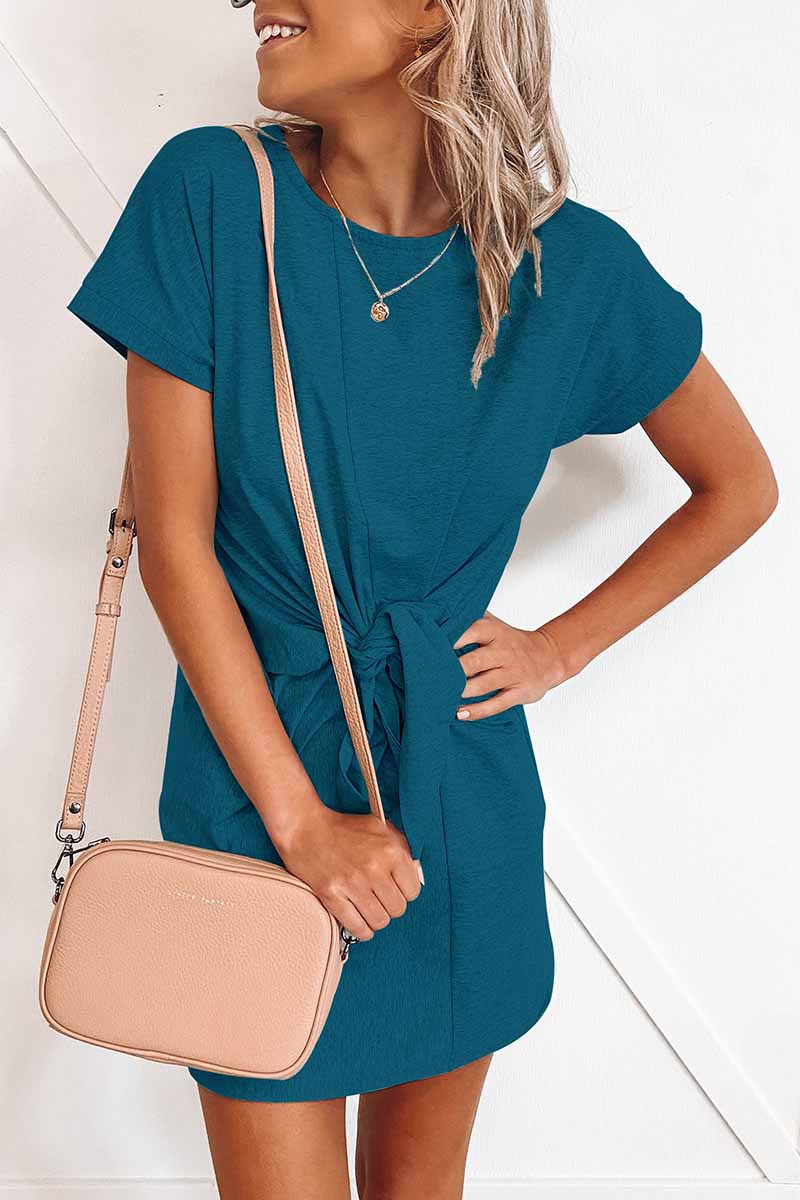 Loose Tie Color Short Sleeves Mini Dress(6 Colors)