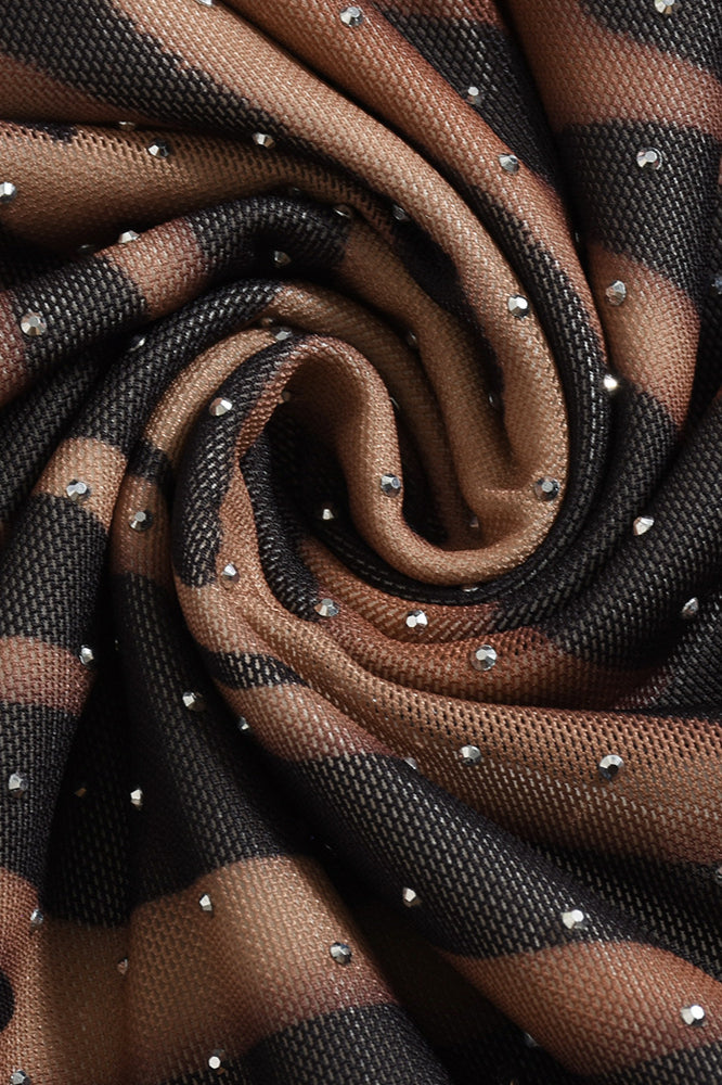 Printed Rhinestone Halter Backless Maxi Dress