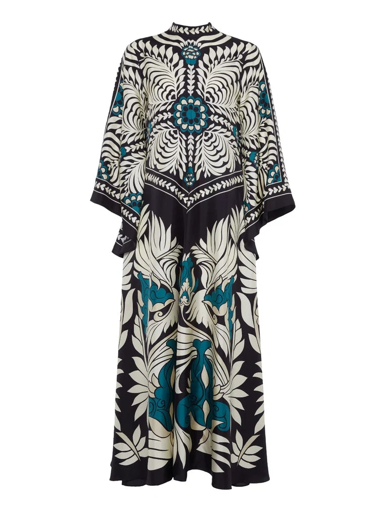 Elegance Print Waterfall Sleeves Maxi Dress